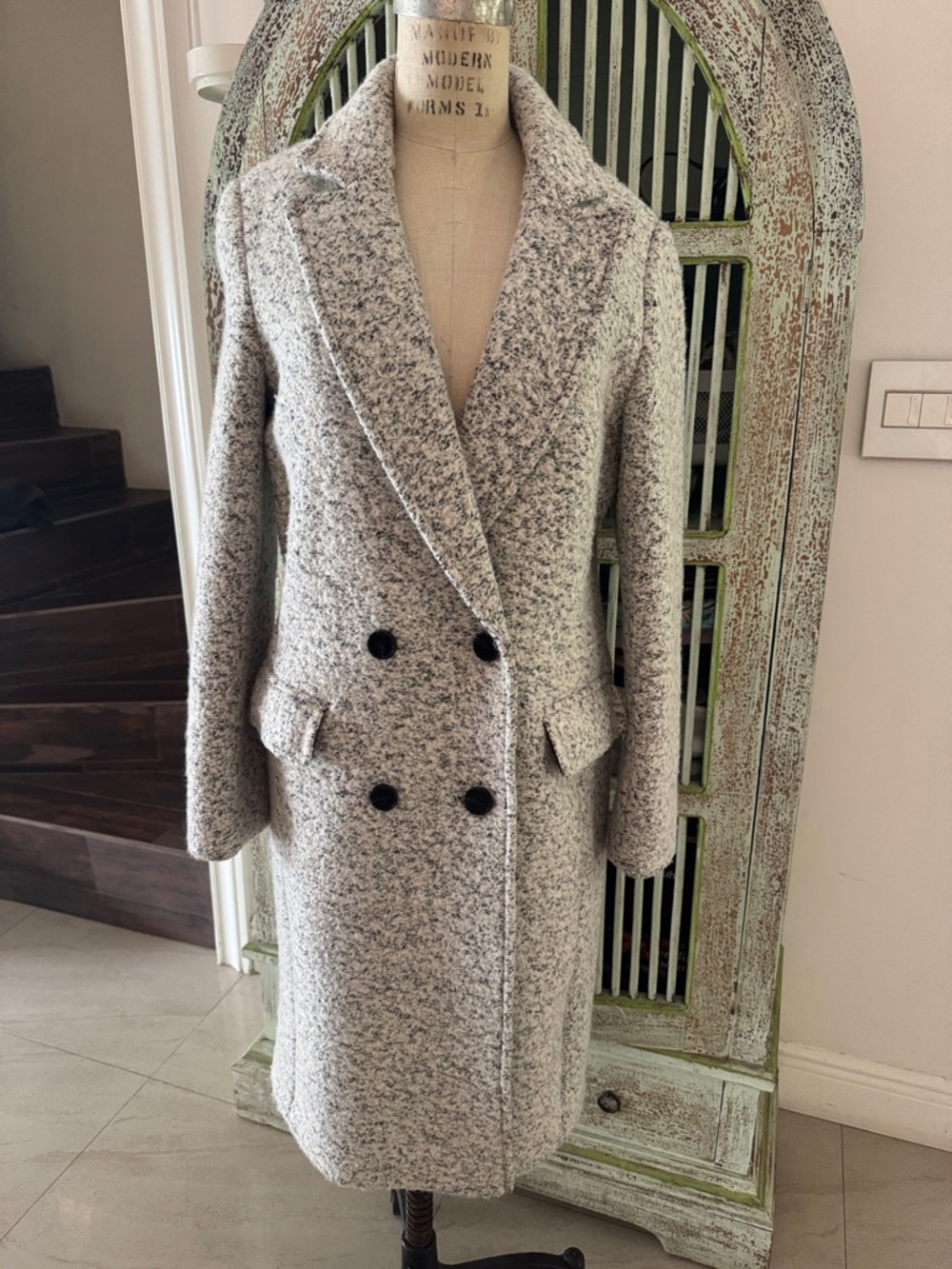 Express Women's Gray Tweed Double-Breasted Coat